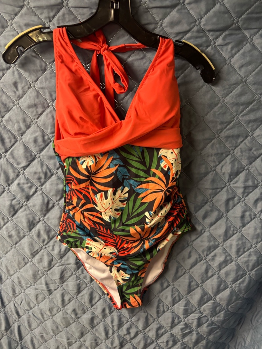 Tropical Orange Halter One-Piece Swimsuit